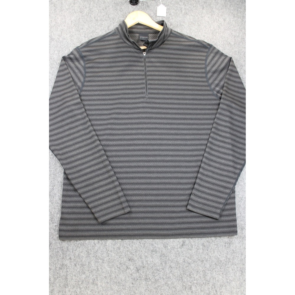 Dunning Golf Mens Large Gray Black Striped 1/4 Zip Pullover Mock Neck Sweater
